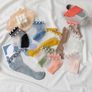 Summer Girl <b>Cute</b> Ankle Women Jacquard <b>Sock</b> Transparent Sheer Breathable Tulle Yarn Pearl <b>Socks</b> - Product Image 3