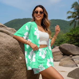 Conjunto de Ropa de Playa con Estampado de Flores Hawaianas Personalizado para <span class=keywords><strong>Mujer</strong></span>, Conjunto de Dos Piezas de Verano, Pantalones Cortos de Poliéster, Conjuntos de <span class=keywords><strong>Mujer</strong></span> - Product Image 3