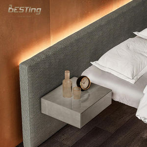 Odern-<span class=keywords><strong>cama</strong></span> doble con cabecero de tela plisada horizontal delicada con LD D luz nocturna, camas grandes levitantes - Product Image 2