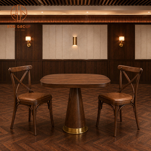 Table et chaise sur mesure en bois massif Ron Group, banquette à dossier haut en cuir marron pour restaurant et café - Product Image 3