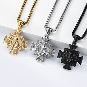 Retro yunnique style, best-selling St. Benedict's Exorcism Amulet Necklace, niche and unique men's trendy <b>titanium</b> - Product Image 2