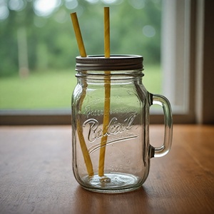 Bán buôn 16oz vuông Vòng <span class=keywords><strong>Glass</strong></span> <span class=keywords><strong>Mason</strong></span> <span class=keywords><strong>Jar</strong></span> với nắp nhôm <span class=keywords><strong>480ml</strong></span> nước trái cây/rượu lưu trữ cho đường Cookie nước trái cây với rơm - Product Image 1