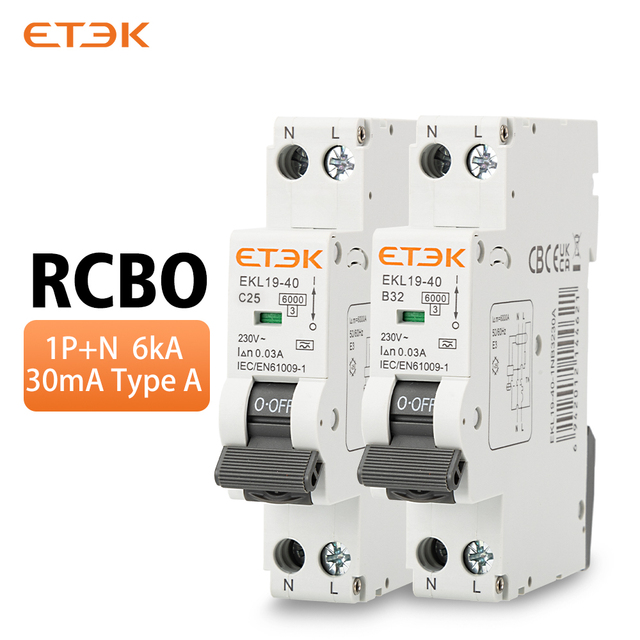 18mm RCBO Curve B/C Residual Automatic Circuit Breaker 6KA 1P+N DPN 6-40A 230/240V Miniature 30mA Current Leakage Protection