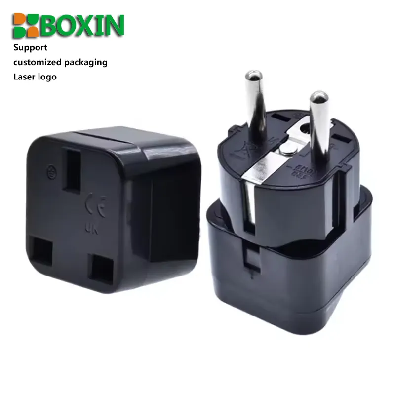 Adaptor soket tipe F, UK ke EU schuko power 16A250V steker perjalanan Eropa Prancis Jerman Rusia