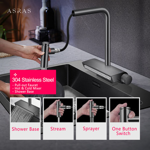 Asras 304 Acier inoxydable Design graphique Nano Pulvérisateur à tirette Mitigeur de douche Modèle 4071S <span class=keywords><strong>Robinet</strong></span> de cuisine à effet pluie - Product Image 4