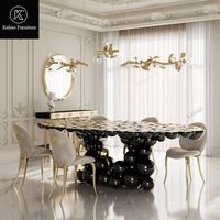Console d'entrée moderne de luxe avec miroir mural décoratif LED, meubles de couloir noir et or