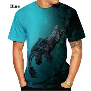 남성용 3D 인쇄 악어 패턴 티셔츠 패션 여름 캐주얼 반팔 크루넥 악어 티셔츠 키즈 동물 티셔츠