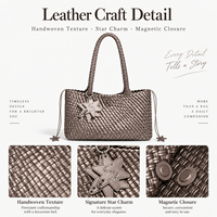 Sac fourre-tout tissé personnalisé pour femme avec logo, sac à main en cuir PU avec breloque étoile, grande capacité, sac à bandoulière, sacs fourre-tout de créateur en gros