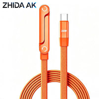 Câble de charge rapide Type-C en nylon 240W à vente chaude avec support de téléphone rotatif, compatible avec les téléphones portables, tablettes et ordinateurs portables