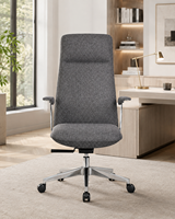 Chaise de bureau de direction moderne de luxe à dossier extra haut en tissu avec accoudoirs chromés, base en aluminium, chaise pivotante réglable