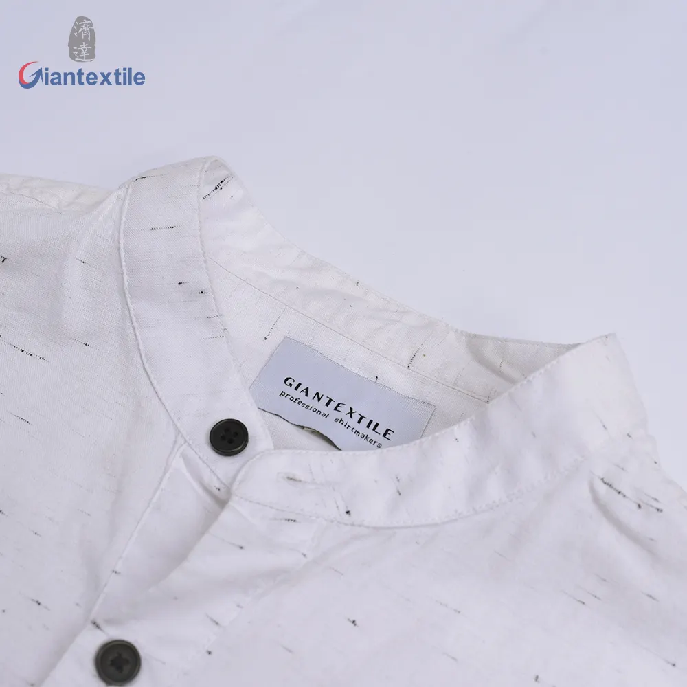 Top Quality designer Half Placket shirt 100%Cotton contrast slub yarn casual Mandarin collar Shirt for Men