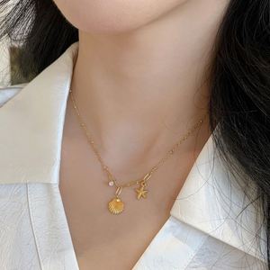 Collar y Pulsera con Colgante de Estrella de Mar y Concha, Chapado en Oro de 18K, Resistente al Agua y al Deslustre, Juego de Joyería Fina de Acero Inoxidable - Product Image 4