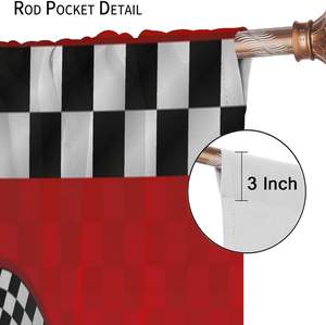 Rideaux pour enfants à thème voitures de course et véhicules de construction pour chambre de garçons, avec drapeaux de course rouges, lot de 2 panneaux - Product Image 5