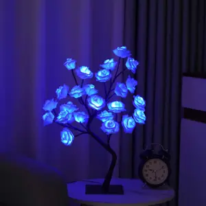 LED-Rosenbaumlampe USB-betrieben 24L LED-Rosenblumen künstlichen Baum Tischlampe für Haus Hochzeit Schlafzimmer Tischplatte Dekoration