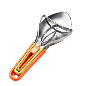 Ensemble de 3 coupe-mangues en acier inoxydable avec éplucheur et dénoyauteur pour un retrait de la pulpe sans dégâts, poignée orange - Product Image 1