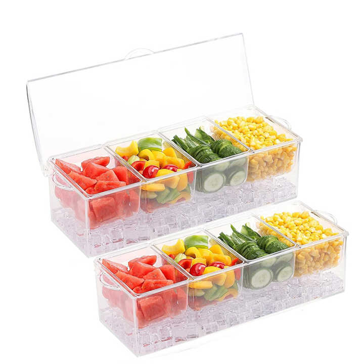 Plastic Clear Fruit Condiment Servers Ice Chilled Serving Ice Tray