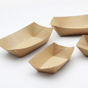 Disposable Brown Kraft <b>Paper</b> Boat <b>Tray</b> Rectangle Shape Food Grade Commercial Use - Product Image 4