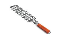 Meilleure vente Triple BBQ Fish Grill Basket Manche en bois Rôtir la viande Poisson grillé pour le camping Barbecue extérieur Filet grillé