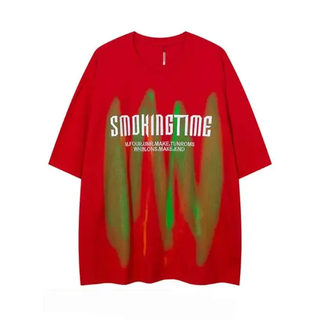 LOGO personalizado Ropa de calle Seda Impreso Carta Cuello redondo Fuera de la camiseta Camiseta suelta de media manga Camiseta superior