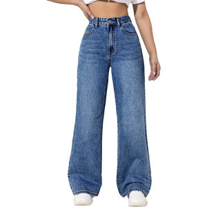 Jeans bleus pour femmes, pantalons droits <span class=keywords><strong>taille</strong></span> <span class=keywords><strong>haute</strong></span>, jeans baggy, jeans délavés polyvalents de <span class=keywords><strong>haute</strong></span> qualité pour femmes, vente en gros - Product Image 1