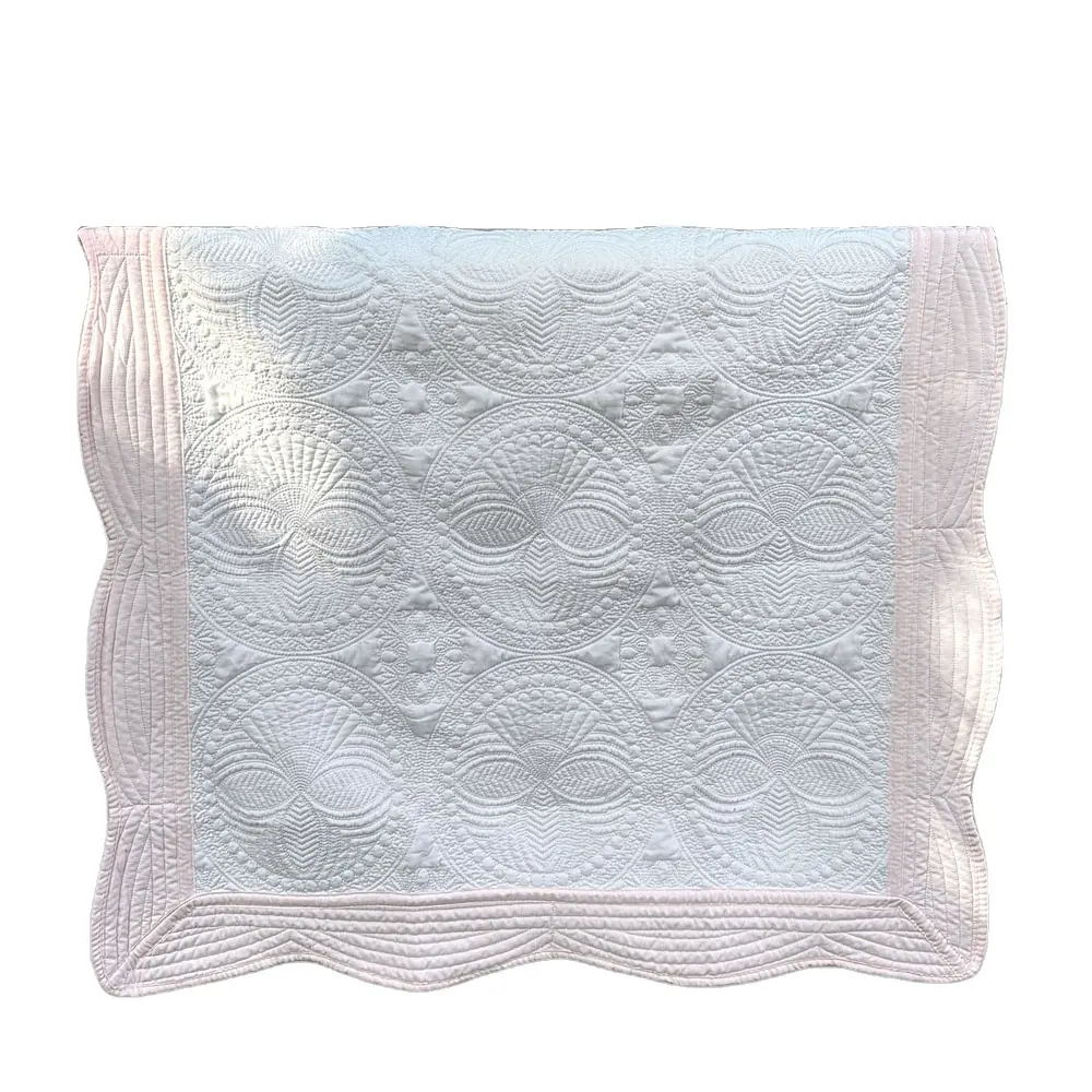 Pink White Baby Quilts USA Warehouse Cotton Scalloped Blankets for Babies Infants 36"*46" Heirloom Blanket DOM106538