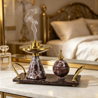 Ensemble de brûleurs d'encens de luxe en marbre pour le Ramadan, brûleur de Bakhoor arabe avec plateau à poignée métallique, décoration de table pour la maison, vente en gros sur mesure en usine