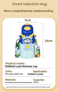 Bouteille d'eau isotherme en acier inoxydable de 500 ml pour enfants, motif dessin animé, avec paille, pour la rentrée scolaire - Product Image 3
