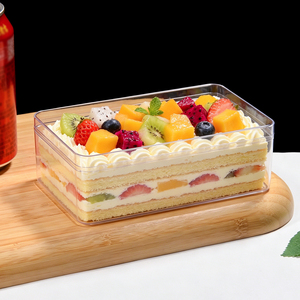 Contenitore Rettangolare in Plastica PS Trasparente da 500ml con Coperchio, Monouso <span class=keywords><strong>per</strong></span> Dessert, Frutta, Tiramisù, <span class=keywords><strong>per</strong></span> Forniture da Pasticceria - Product Image 1