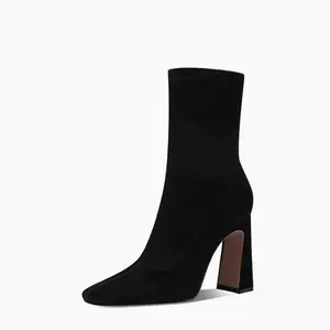 Yeni stil kalın ayak kalın yüksek topuk ince çizmeler elastik çorap çizmeler kadın avrupa ve amerikan seksi siyah kısa çizmeler