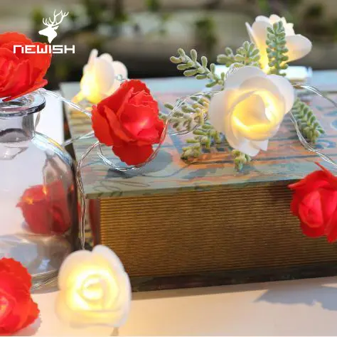 Kanlong-cadena blanca cálida para decoración del hogar, regalo del día de amor, ideas, rosa de San Valentín