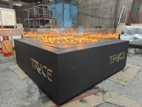 Table de foyer extérieur au gaz pour jardin et terrasse avec télécommande, réservoir de propane dissimulé et pare-vent en verre