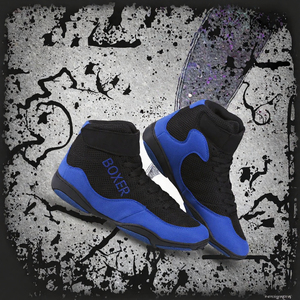<b>Boxer</b> Boxing <b>Shoes</b> <b>Men</b> High Top Lace-Up Breathable Mesh Blue Black - Product Image 3