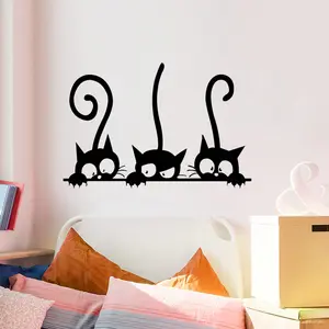 3匹の面白い猫動物の壁のステッカー家庭用部屋PVC窓のステッカー壁画の装飾取り外し可能な黒い壁のステッカー家の装飾