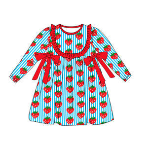 Custom ODM Manufacturer Summer Cute Cherry Printed <strong>Children's</strong> Casual Girl Smocked Bishop <strong>Dress</strong> Long Sleeve O-Neck Girls <strong>Dress</strong> - Product Image 4