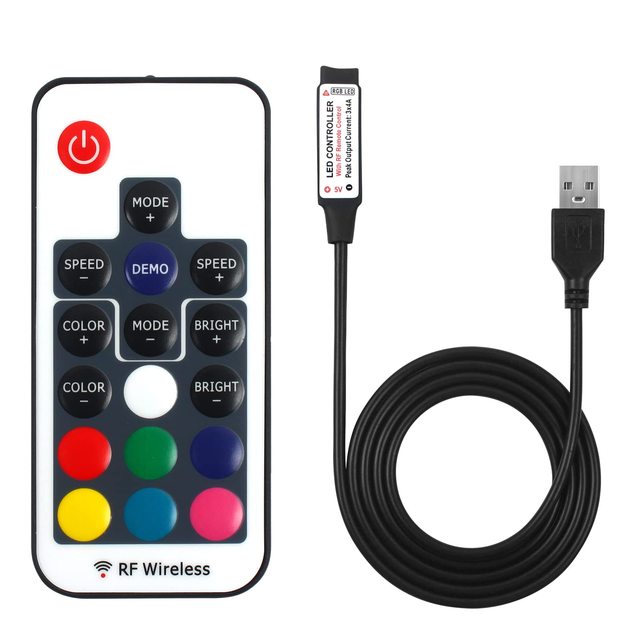 PCB Double Panels 5V USB Controlled Led Strip Multicolor Dimmable Rf Wireless Remote Control 17 Keys Led Controller RGB Dimmer