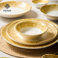 Service de vaisselle en porcelaine FENN, style vacances de luxe, motif en rotin tressé, assiettes et bols en céramique pour hôtel et mariage
