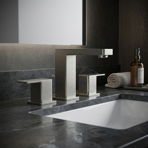 Grifo mezclador contemporáneo negro mate de acero inoxidable SUS304 de 3 orificios con doble manija para lavabo, montaje en cubierta, con válvula de cerámica. - Product Image 2