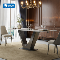 Ensemble de table à manger rectangulaire moderne de luxe 6 places, plateau en pierre frittée en acier inoxydable, pour appartement, salon, meubles