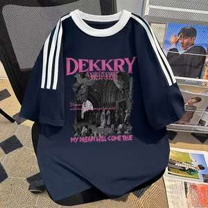 T-Shirt Oversize a Righe con Grafica '<span class=keywords><strong>My</strong></span> <span class=keywords><strong>Dream</strong></span> Will Come True' DEKKRY, Stile Retrò Casual Multicolore Unisex 220 Grammi Hip Hop - Product Image 1