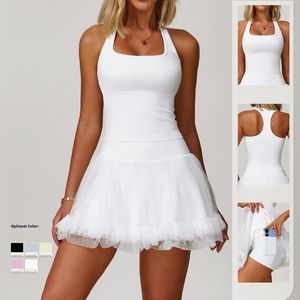 2025 yeni kadın dahili yarış geri yelekler tenis etekler şort Mesh etekler dans etekler 2 parça Pilates tenis aşınma Suits - Product Image 2