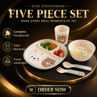 Ensemble de vaisselle pour enfants en fibre de bambou, 5 pièces, qualité alimentaire CPC, assiette, bol, tasse à motifs de dessins animés pour enfants