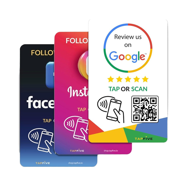Social NFC QR Tap Cards Compatible All Phones PVC Google Review Facebook Follow Reusable Instant Reviews