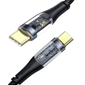 USAMS Kabel USB C Ke USB C, dengan Desain Transparan PD 100W Pengisian Cepat Kabel Tipe-c untuk Macbook
