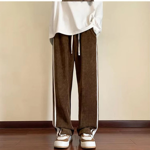 Gran oferta, pantalones de chándal <span class=keywords><strong>Cargo</strong></span> de pana para <span class=keywords><strong>hombre</strong></span>, logotipo personalizado, rayas blancas, cintura elástica lateral, pantalones para correr, pantalones de chándal informales de pierna ancha - Product Image 5