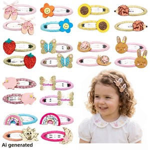 กิ๊บติดผมเด็กทำมือจากผ้า ลายการ์ตูนสัตว์ ผลไม้ ประดับเลื่อมรูปหยดน้ำ น่ารักสไตล์คาวาอี้ แบบเปิดปิดได้ ขายส่งเป็นคู่ - Product Image 4