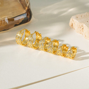 <b>Hoop</b> Earrings Gold Plated Zircon Leaf Design Round Shape Everyday Wear Party Jewelry EKA-038 - Product Image 1