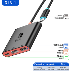 Ut-đoàn kết Mới 3 trong 1 <span class=keywords><strong>USB</strong></span> C HUB để HDTV 4K đầu ra <span class=keywords><strong>USB</strong></span> 3.0 PD Sạc 100W Loại C Adapter cho switch2 OLED 5Gbps chức năng dữ liệu - Product Image 6