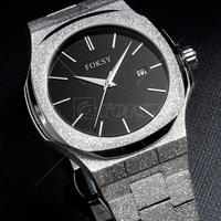 Montre élégante pour homme en acier inoxydable, bracelet de luxe en or rose givré, mouvement à quartz, cadran ciel étoilé, poussière d'étoiles