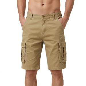Pantalones Cortos Cargo para Hombre, Color Sólido, Cintura Media, Cierre de Botones, 100% Algodón, Estilo Bermuda Casual con Bolsillos, Tejido de Tela - Product Image 1