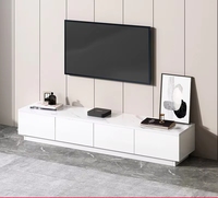 Ensemble de meuble TV et table basse pour salon, moderne, blanc et or, en bois massif, avec grande capacité de rangement